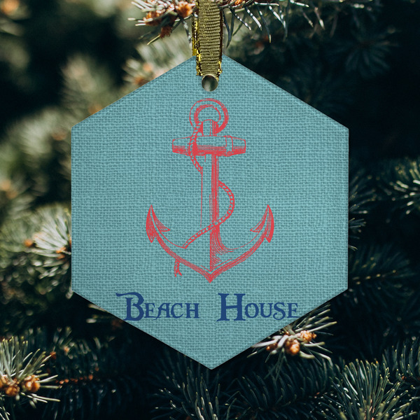 Chic Beach House Frosted Glass Ornament - Hexagon (Lifestyle)