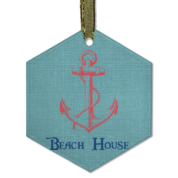 Custom Chic Beach House Flat Glass Ornament - Hexagon
