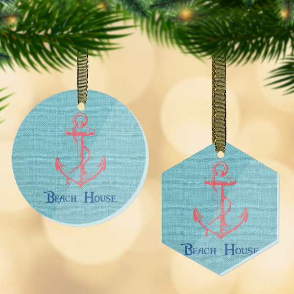 Custom Chic Beach House Flat Glass Ornament