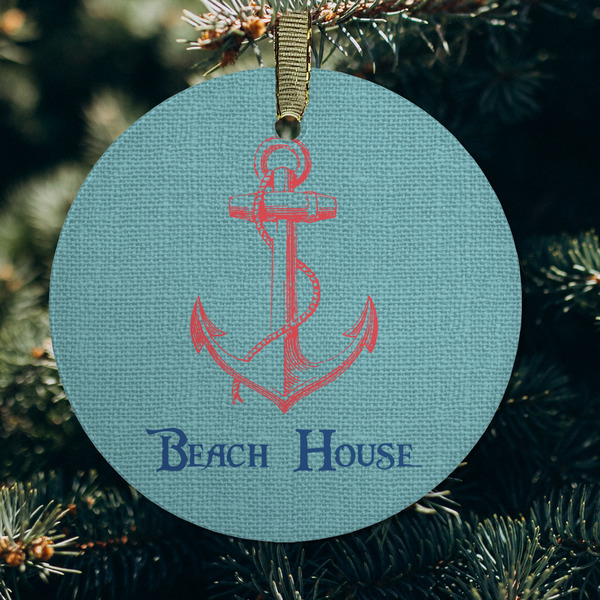 Chic Beach House Frosted Glass Ornament - Round (Lifestyle)