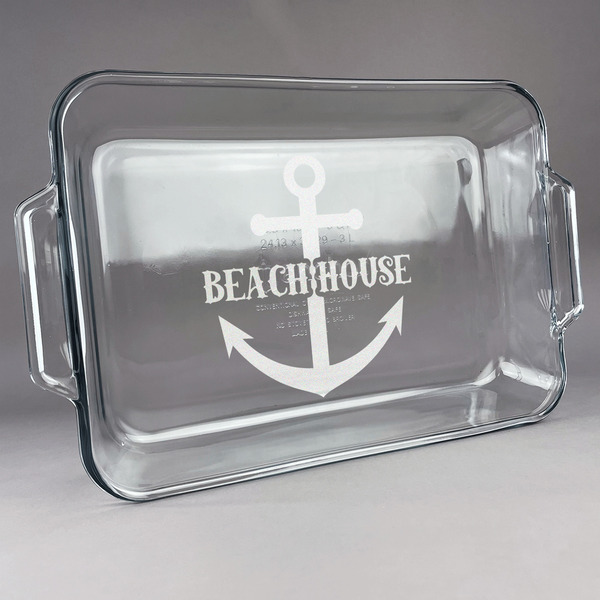 Custom Chic Beach House Glass Baking Dish with Truefit Lid - 13in x 9in