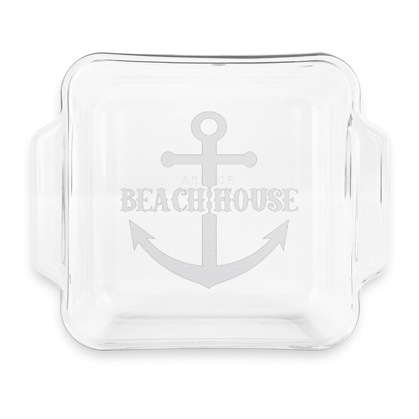 Custom Chic Beach House Glass Cake Dish with Truefit Lid - 8in x 8in