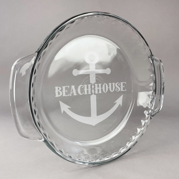 Custom Chic Beach House Glass Pie Dish - 9.5in Round
