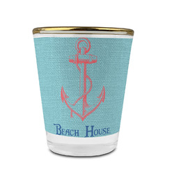 Chic Beach House Glass Shot Glass - 1.5 oz - with Gold Rim - Single