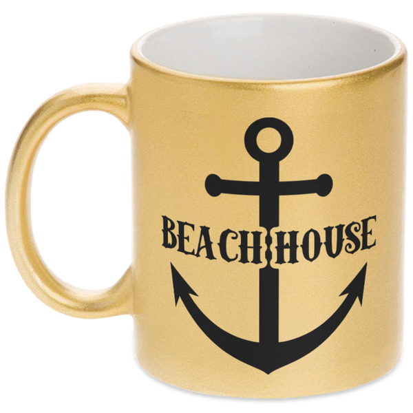 Custom Chic Beach House Metallic Gold Mug