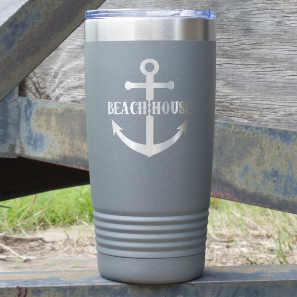 Custom Chic Beach House 20 oz Stainless Steel Tumbler - Grey - Single Sided