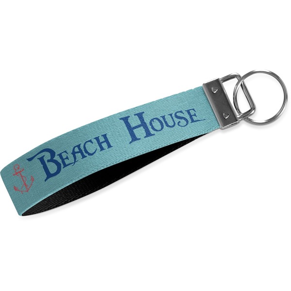 Custom Chic Beach House Webbing Keychain Fob - Large