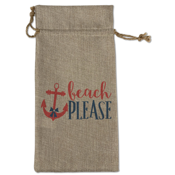 Custom Chic Beach House Large Burlap Gift Bag - Front