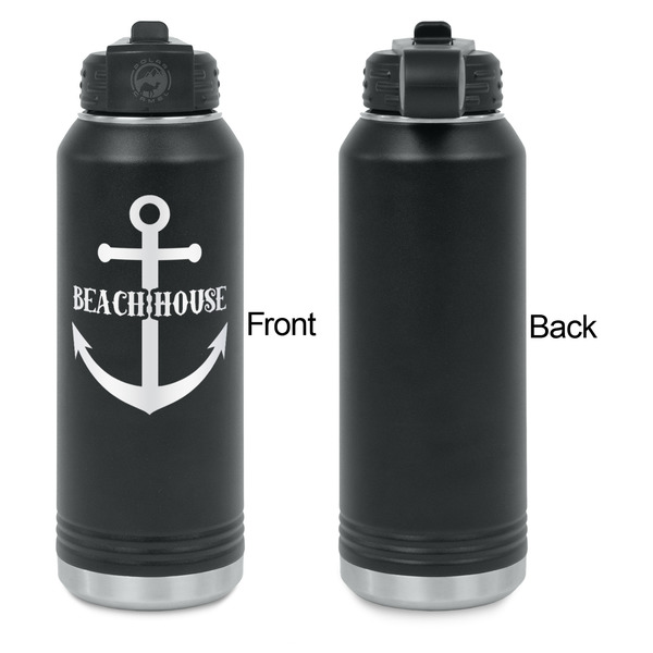 Chic Beach House Laser Engraved Water Bottles - Front Engraving - Front & Back View