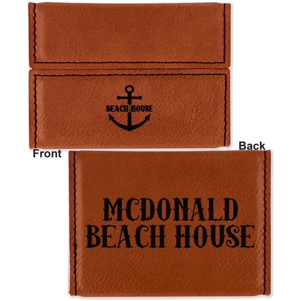 Chic Beach House Leather Business Card Holder - Front Back