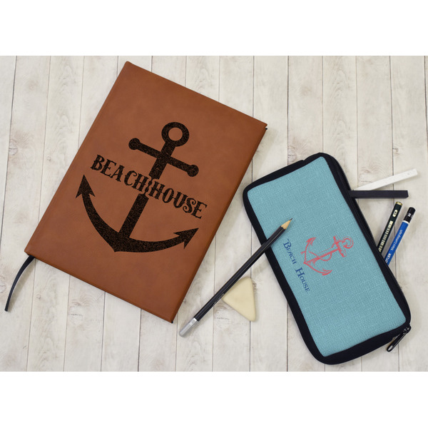 Chic Beach House Leather Sketchbook - Large - Double Sided - In Context