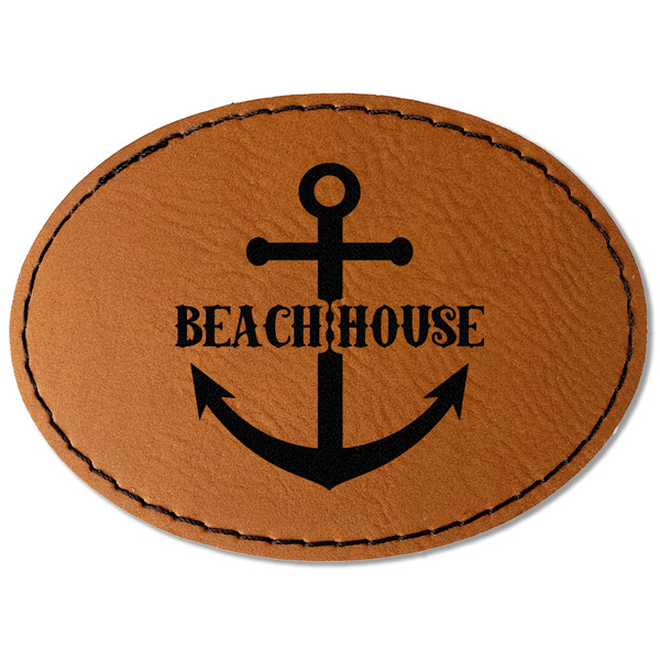 Custom Chic Beach House Faux Leather Iron On Patch - Oval