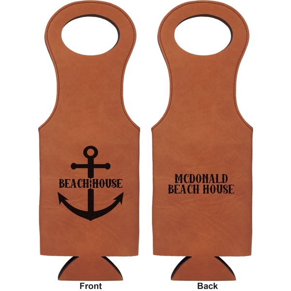 Chic Beach House Leatherette Wine Tote Double Sided - Front and Back