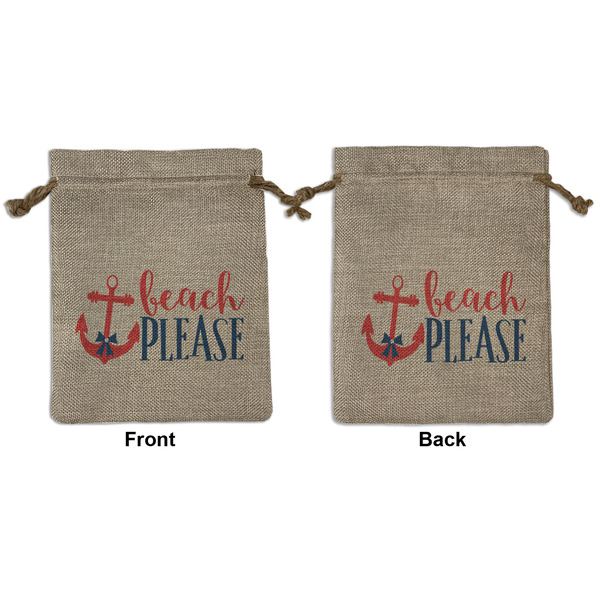 Custom Chic Beach House Medium Burlap Gift Bag - Front & Back