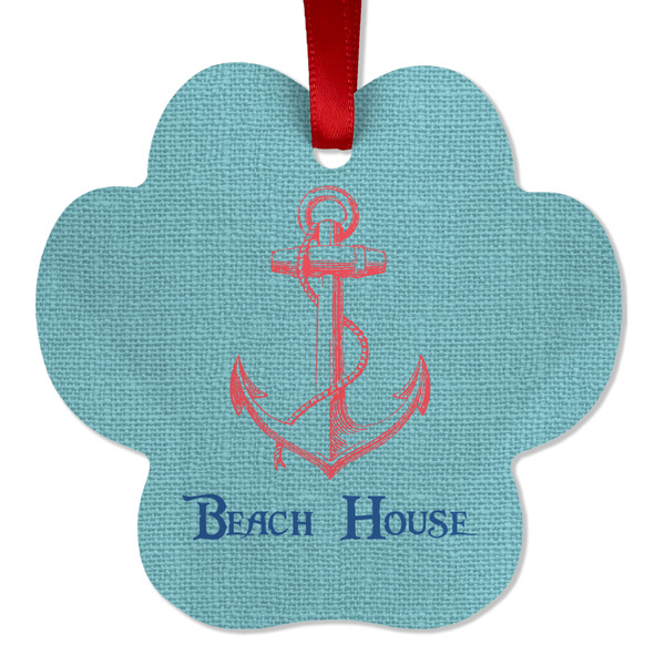 Custom Chic Beach House Metal Paw Ornament - Double Sided
