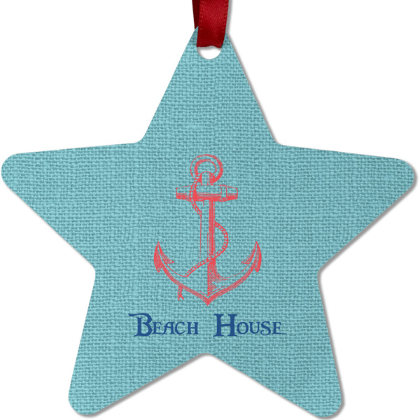 Custom Chic Beach House Metal Star Ornament - Double Sided