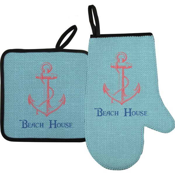 Custom Chic Beach House Right Oven Mitt & Pot Holder Set