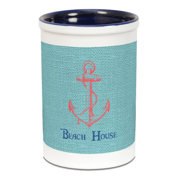 Custom Chic Beach House Ceramic Pencil Holders - Blue