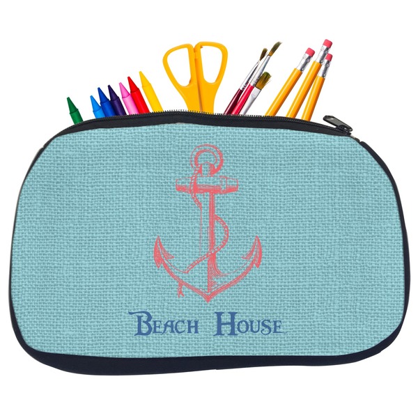 Custom Chic Beach House Neoprene Pencil Case - Medium