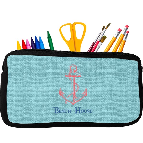 Custom Chic Beach House Neoprene Pencil Case - Small