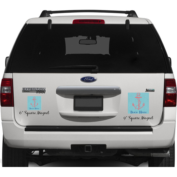 Chic Beach House Personalized Square Car Magnets on Ford Explorer
