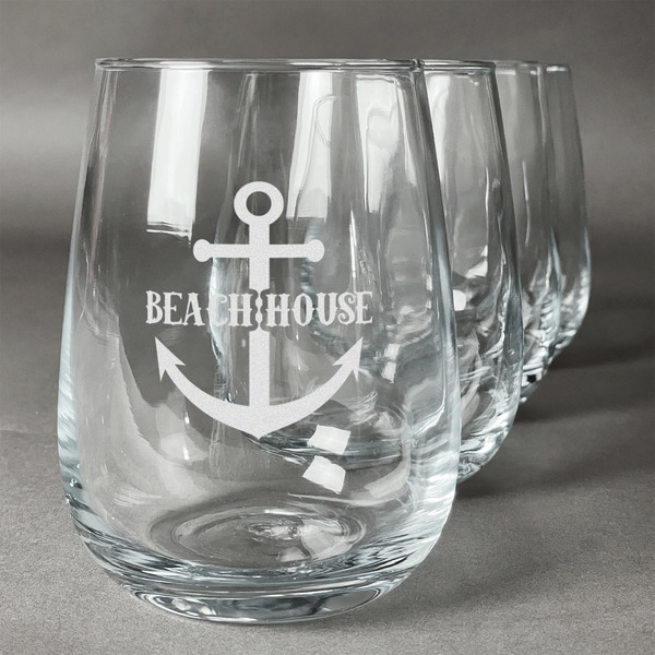 Custom Chic Beach House Stemless Wine Glasses (Set of 4)