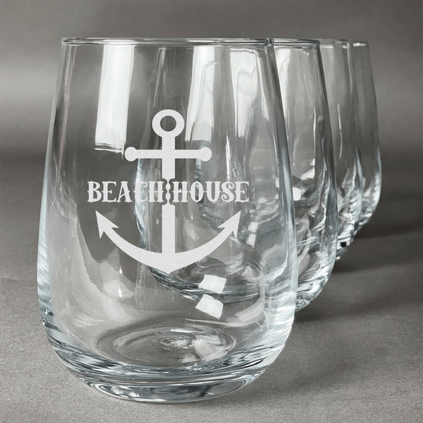 Custom Chic Beach House Stemless Wine Glasses (Set of 4)