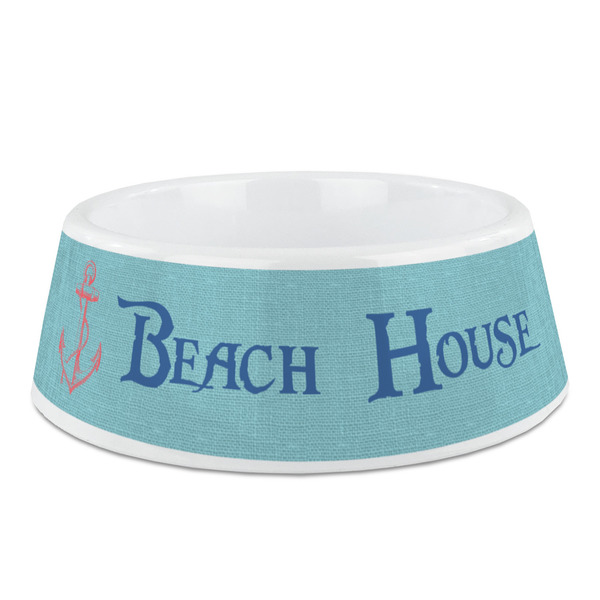 Custom Chic Beach House Plastic Dog Bowl - Medium