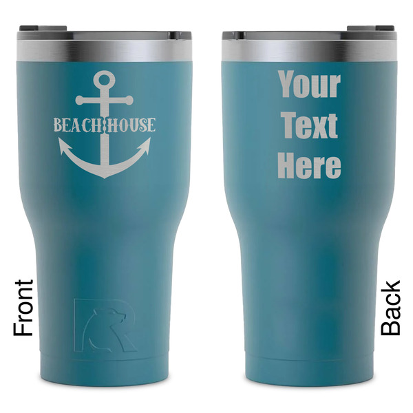 Custom Chic Beach House RTIC Tumbler - Dark Teal - Laser Engraved - Double-Sided