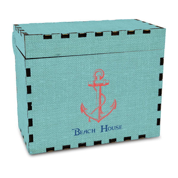 Custom Chic Beach House Wood Recipe Box - Full Color Print