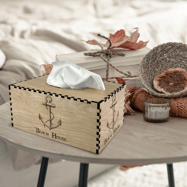 Chic Beach House Rectangle Tissue Box Covers - Wood - In Context