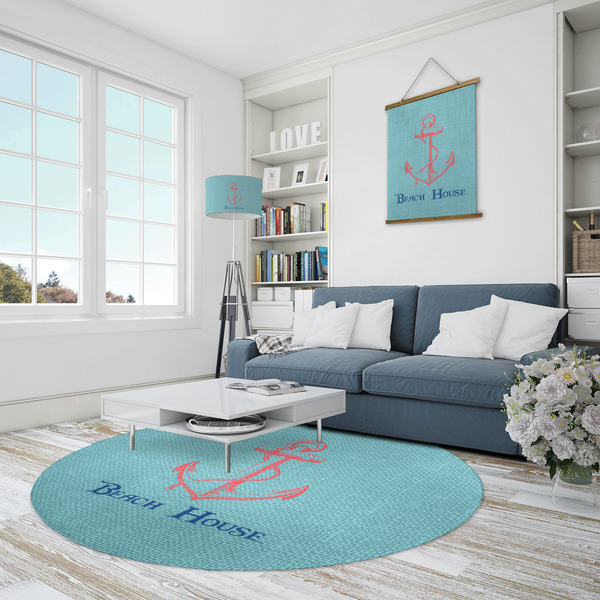 Chic Beach House Round Area Rug - IN CONTEXT
