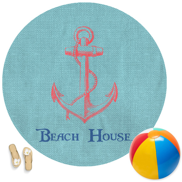 Custom Chic Beach House Round Beach Towel
