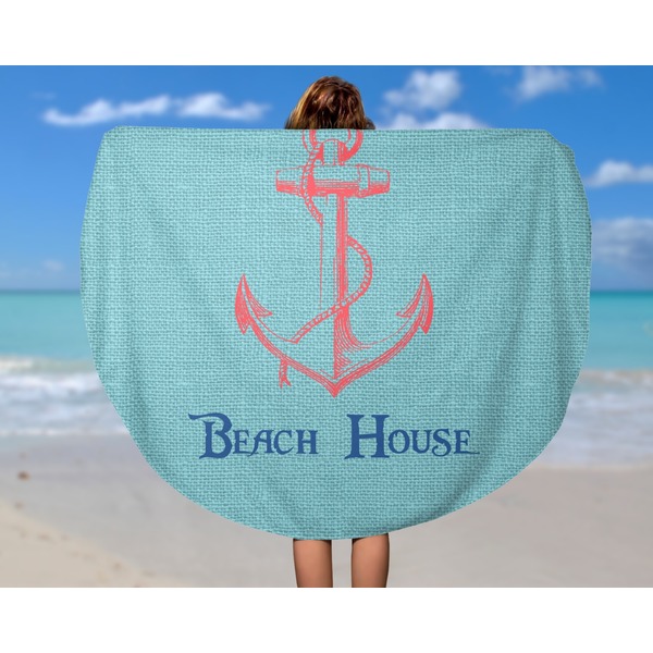 Chic Beach House Round Beach Towel - In Use