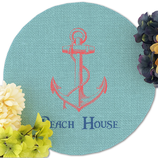 Chic Beach House Round Linen Placemats - Front (w flowers)