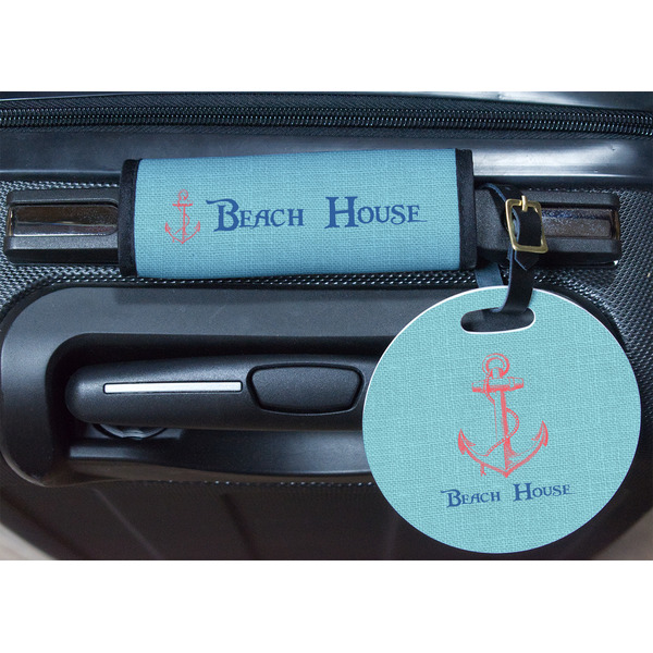 Chic Beach House Round Luggage Tag & Handle Wrap - In Context