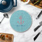 Chic Beach House Round Stone Trivet - In Context View