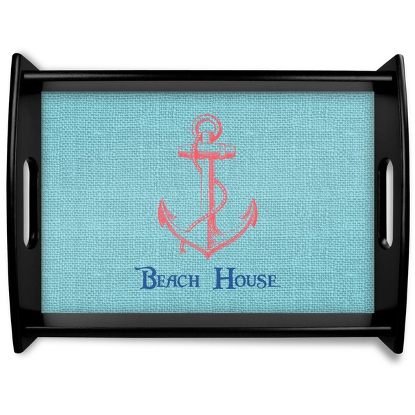 Custom Chic Beach House Black Wooden Tray - Large
