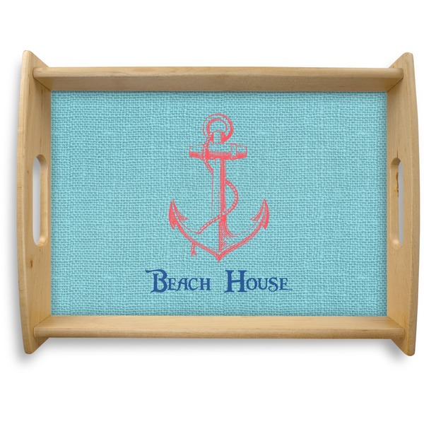 Custom Chic Beach House Natural Wooden Tray - Large