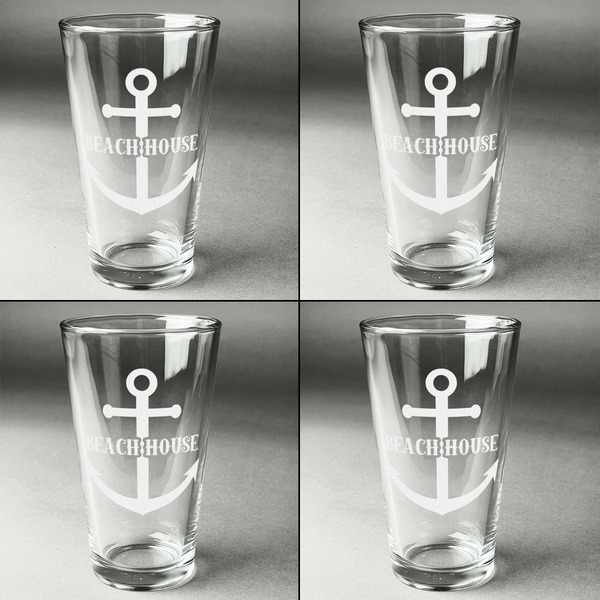 Chic Beach House Set of Four Engraved Beer Glasses - Individual View