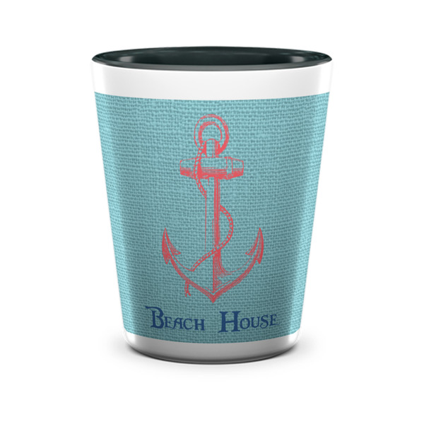 Custom Chic Beach House Ceramic Shot Glass - 1.5 oz - Two Tone - Set of 4