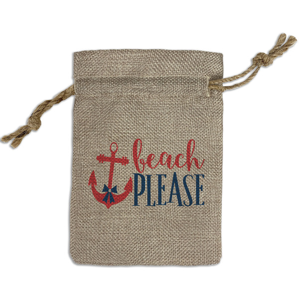 Custom Chic Beach House Small Burlap Gift Bag - Front