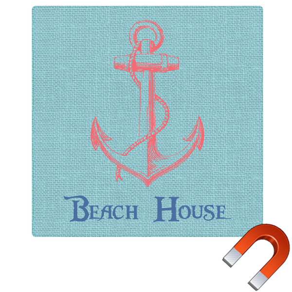 Custom Chic Beach House Square Car Magnet - 6"