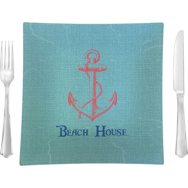 Custom Chic Beach House 9.5" Glass Square Lunch / Dinner Plate- Single or Set of 4