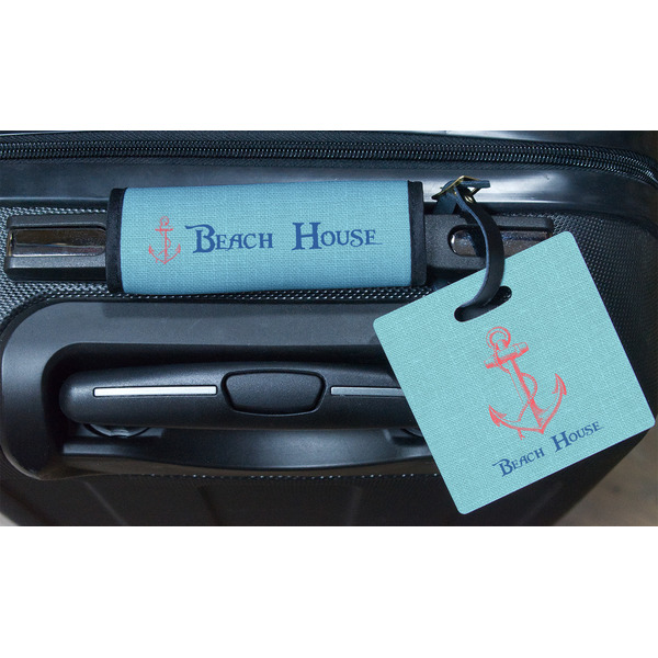 Chic Beach House Square Luggage Tag & Handle Wrap - In Context