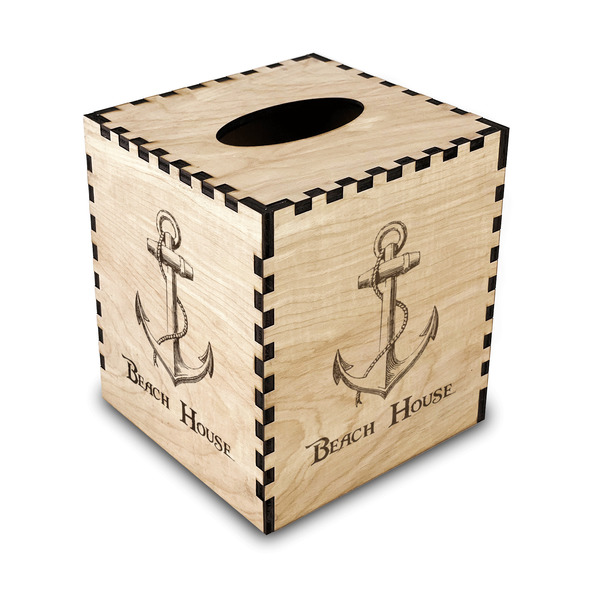 Custom Chic Beach House Wood Tissue Box Cover - Square