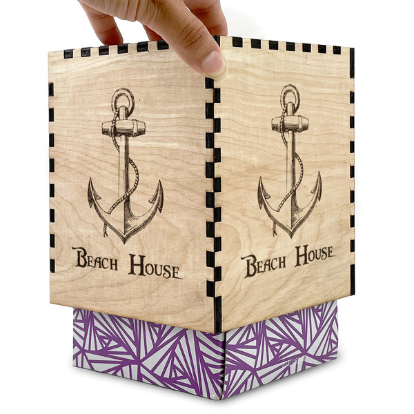 Chic Beach House Square Tissue Box Covers - Wood - with box
