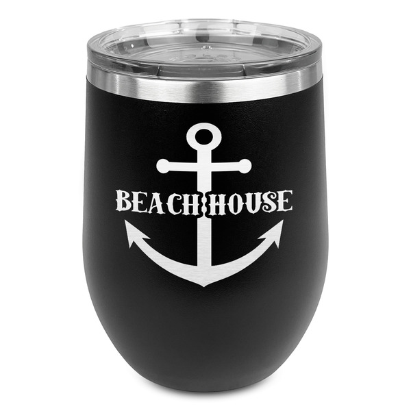 Custom Chic Beach House Stemless Stainless Steel Wine Tumbler - Black - Double Sided
