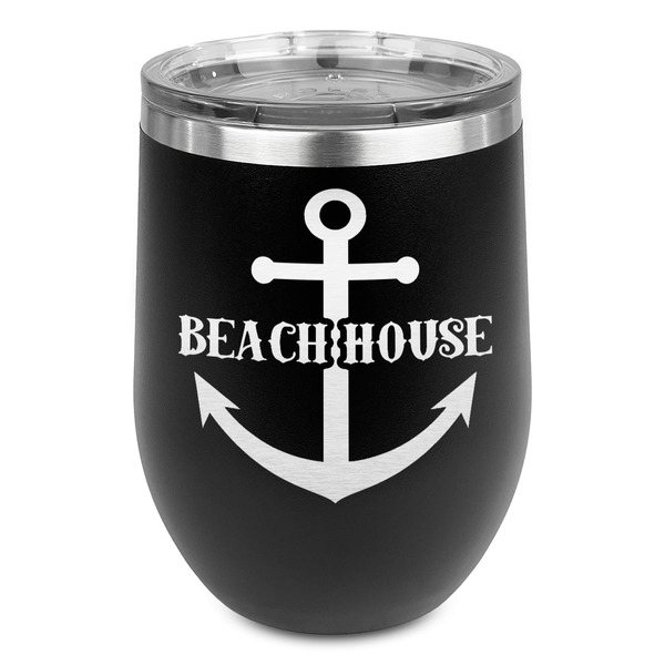 Custom Chic Beach House Stemless Stainless Steel Wine Tumbler - Black - Single Sided