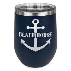 Chic Beach House Stemless Stainless Steel Wine Tumbler - Navy - Double Sided